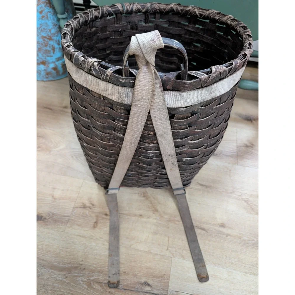Vintage Early 20th C Adirondack Splint Trapper Pack Backpack Basket Primitive